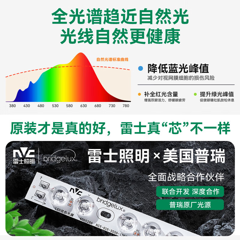 雷士(NVC)普瑞全光谱智能护眼吸顶客厅灯未来光小白灯具奶油风2025国家补贴 【普瑞全光谱】智能-快装/三室两厅6