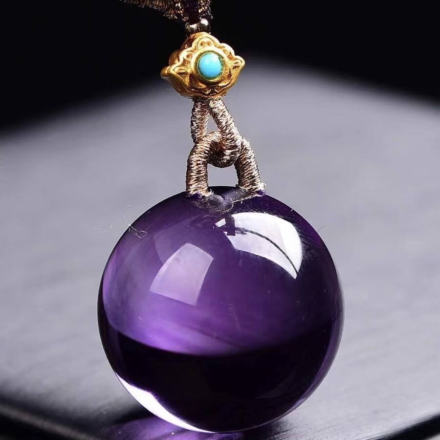 帛灵 天然巴西紫水晶转运珠吊坠男女款紫晶球名族风挂坠项链情侣饰品