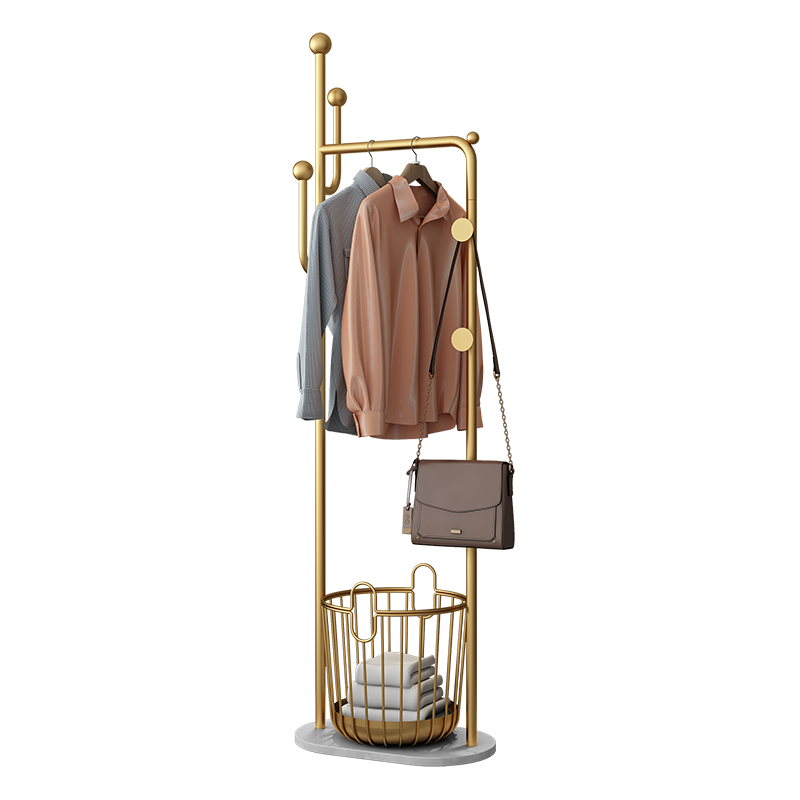 家丽人 衣帽架卧室落地多功能挂衣架衣篓脏衣篮一体可移动北欧轻奢家用客厅挂衣服架子房间收纳架