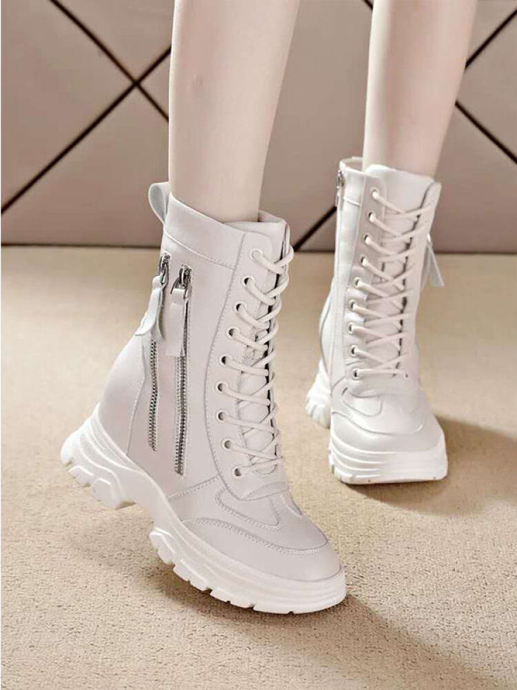 同恰青小个子女生显高马丁靴增高长筒不过膝显瘦脚小马丁靴女夏季小