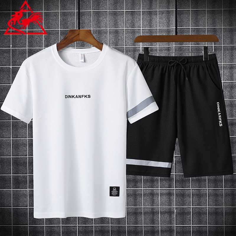 莱克公鸡运动套装男夏季短袖T恤新款弹力舒适透气薄款速干衣裤 WW312白色 XL（约125-140斤）