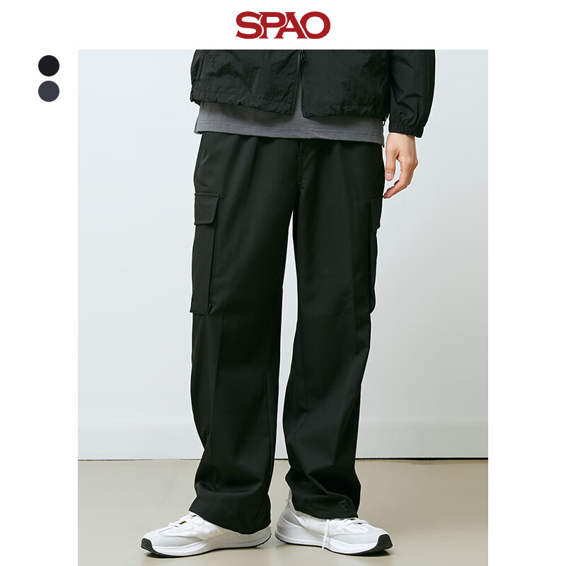 SPAO男士2023年春夏新款韩国同款宽松直筒休闲长裤SPTCD23C04 黑色 170/78A/M