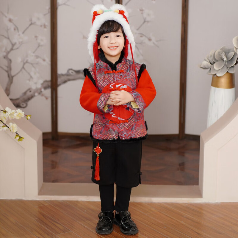 哈兜儿 女童拜年服秋冬款汉服加厚宝宝兔年儿童装新年衣服冬装过年服