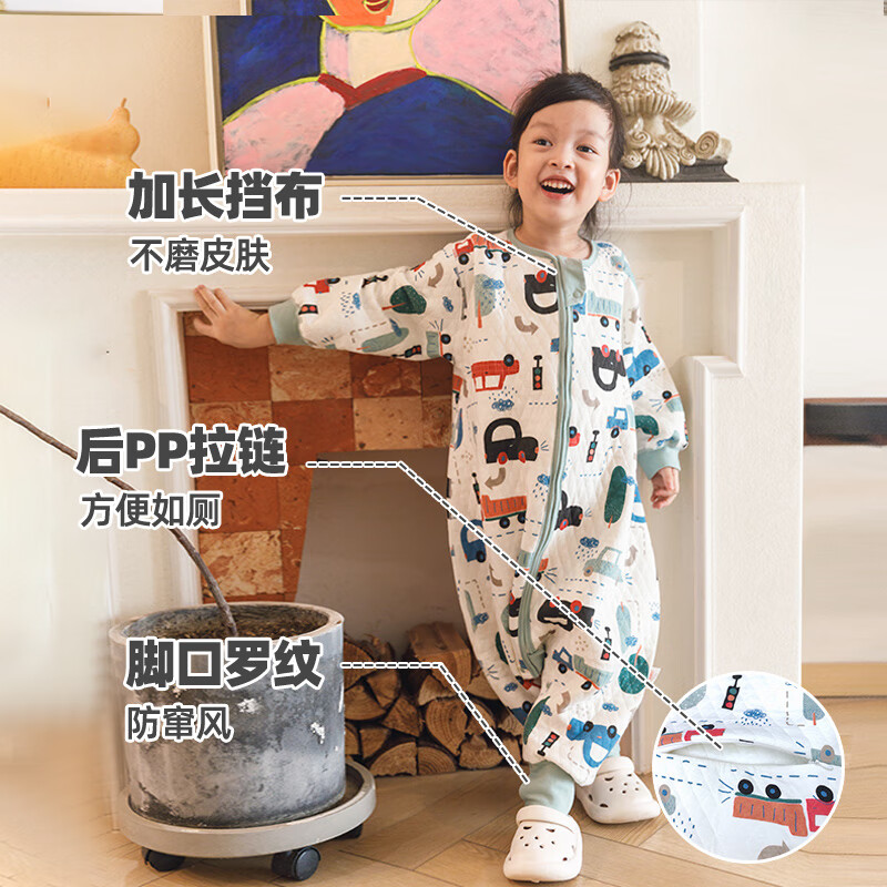 呼西贝女童连体睡衣无骨定染印花粉色家居服女童趣味宝宝秋季睡袋防踢被 春秋贝暖棉 妹妹 120码适合身高113-123cm