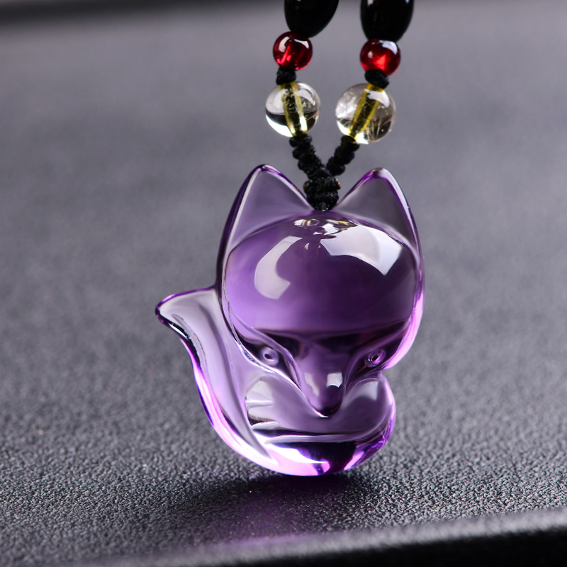 米聆  紫水晶狐狸吊坠精美水晶九尾狐项链女狐仙水晶稳固感情饰品