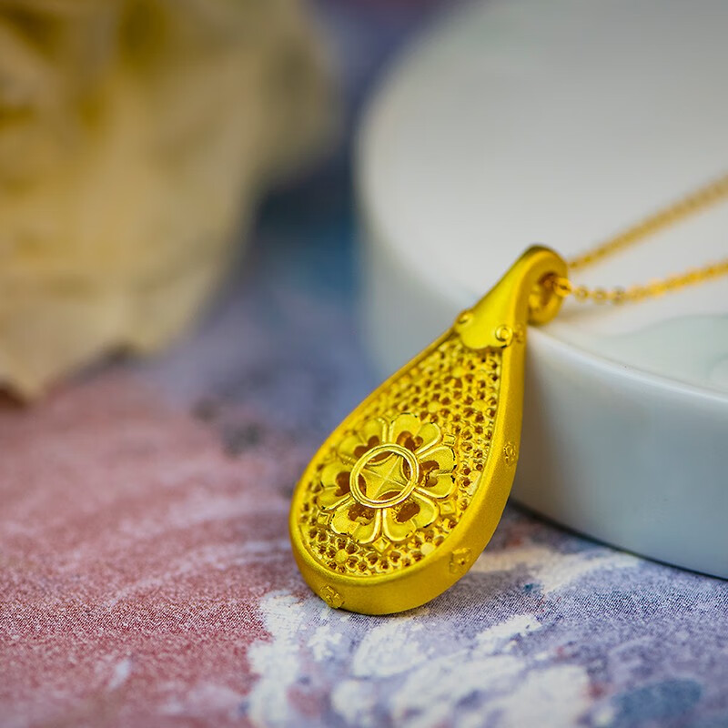 金米八十八(jinmibashiba)金米黄金花舞大唐琵琶水滴吊坠牡丹宝相花