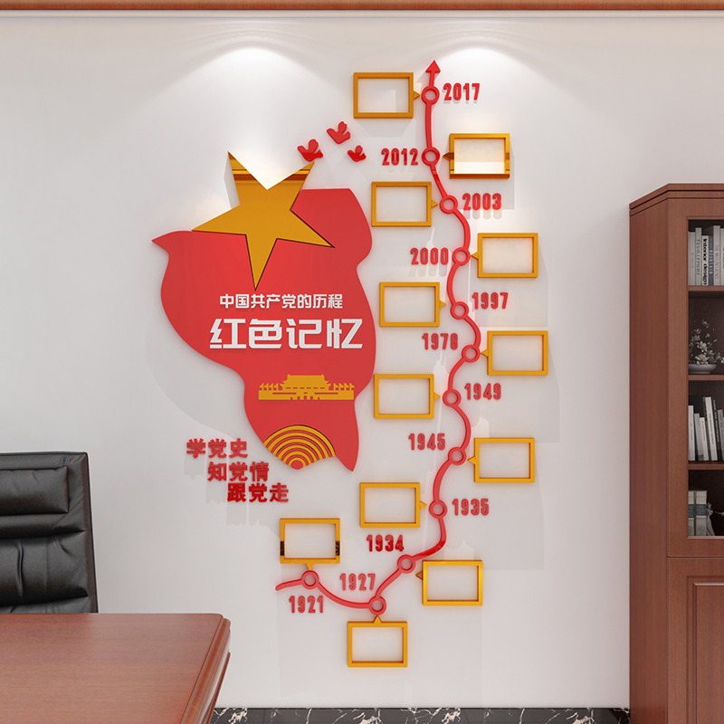 3d立体墙贴画员支部活动风采会议办公室装饰背景党史照片墙 红色记忆