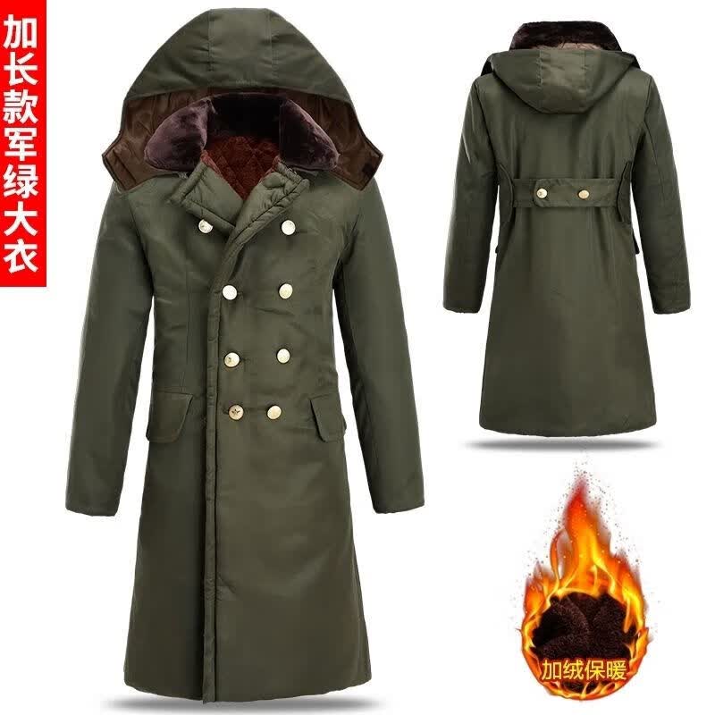军迷用军大衣新款迷彩棉大衣特厚加绒军绿色大衣过膝长款保暖门卫