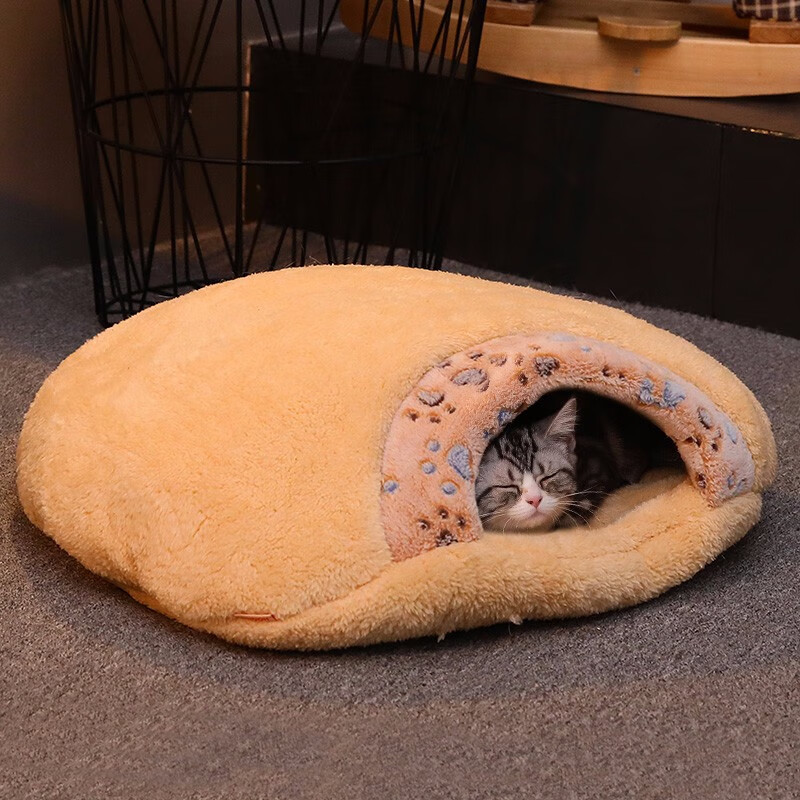 华元宠具（hoopet）猫窝半封闭保暖猫睡袋猫咪垫子猫屋幼猫网红猫窝四季通用 驼色爪印猫窝猫睡袋 M（使用尺寸见附图）怎么样,好用不?