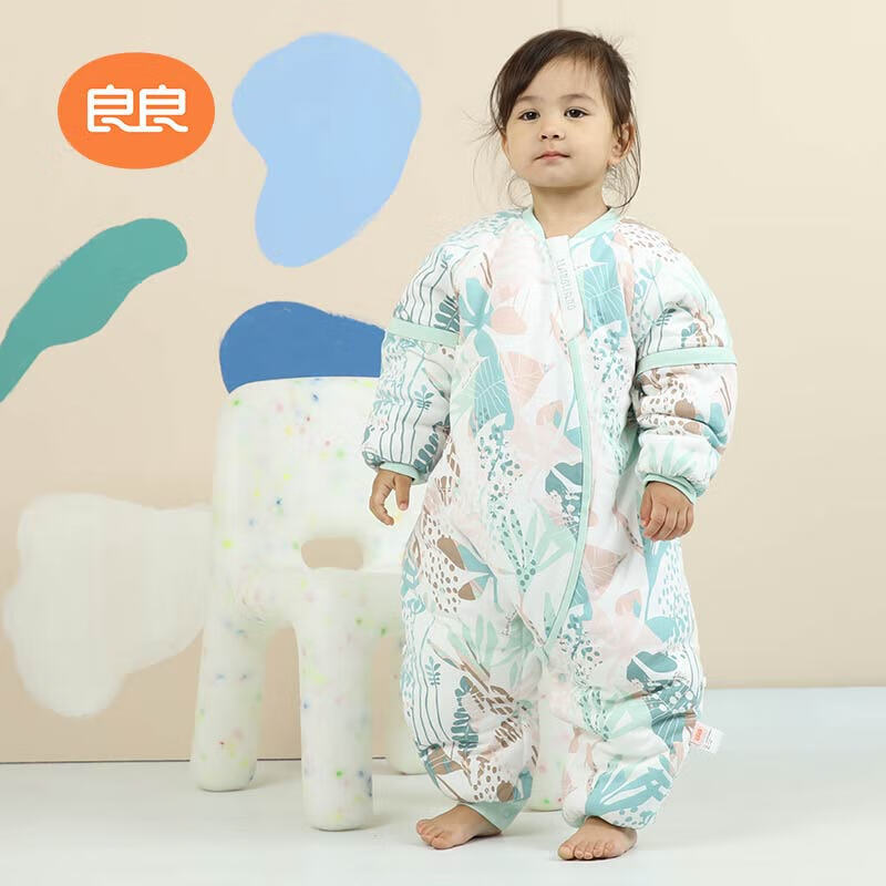 良良婴儿恒温睡袋儿童春秋款防踢被秋冬分腿睡袋宝宝丛林绿110*48CM