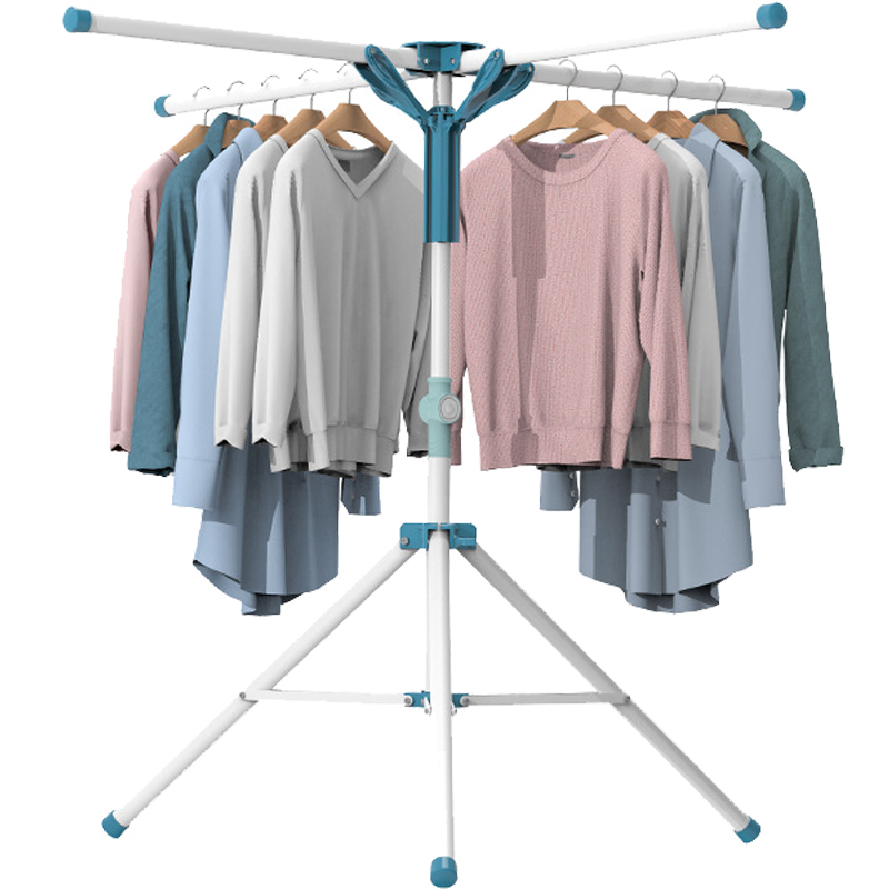 知渡  晾衣架落地折叠室内外晒四角凉衣服卧室伸缩杆家用阳台晒被子 四杆折叠晾衣架【加厚钢管】免安装