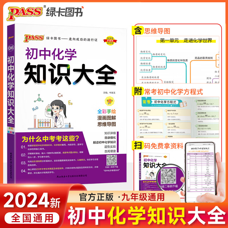 24新版初中化学知识大全 pass绿卡图书 全国通用九年级初三知识必刷全