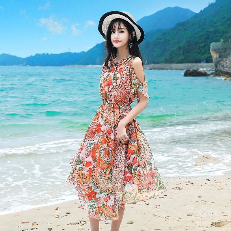 高端品牌高端品牌恩希亚 海边度假沙滩裙女旅游连衣裙
