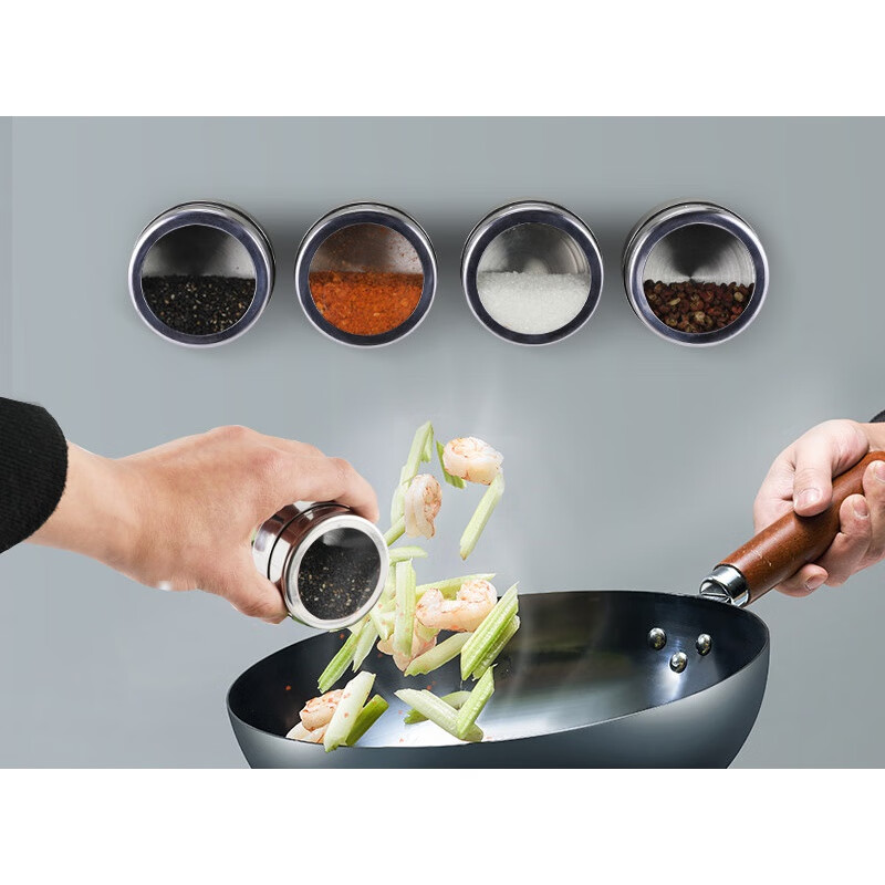 磁吸调料盒 磁吸挂墙冰箱贴德国创意调料盒壁挂磁铁调味盒罐子304不锈钢网红2022新款 【304不锈钢】8罐+贴片+标签