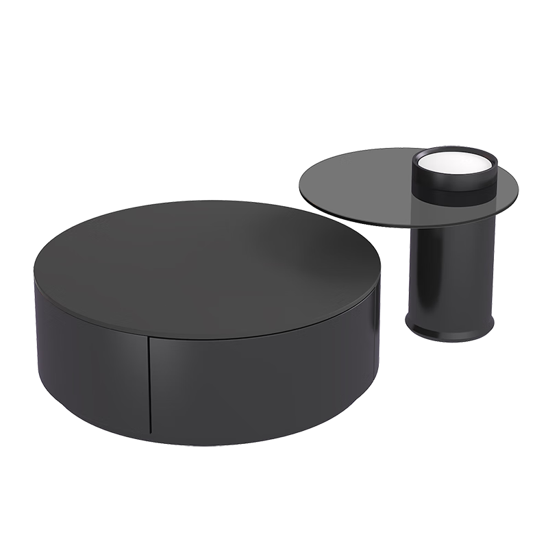 左客左家意式純黑巖板茶幾圓形輕奢現(xiàn)代佗寂風(fēng)小戶型客廳家用玻璃邊幾組合 純黑巖板茶幾80CM+邊幾+圓墊