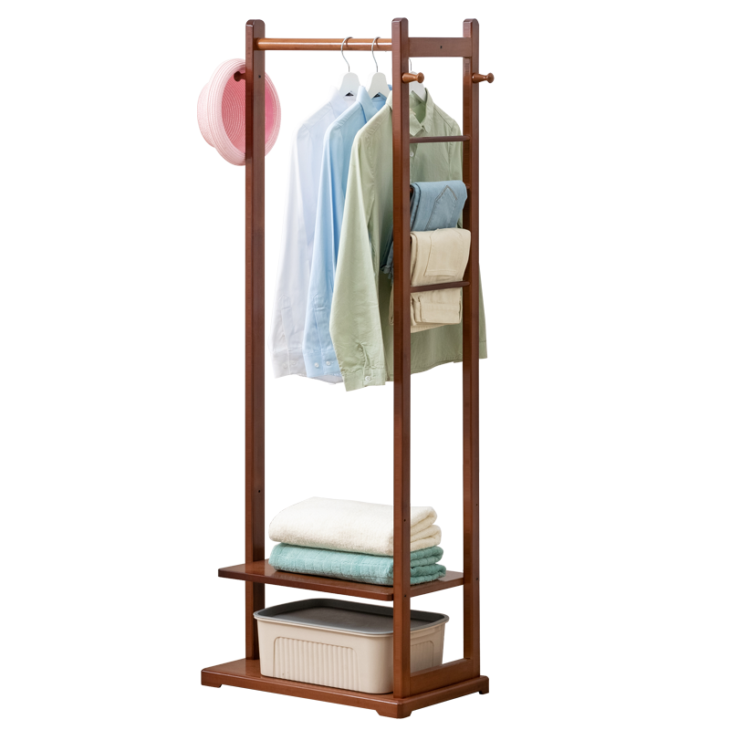 木马人 简易落地室内简约衣帽架家用楠竹欧式带裤架挂衣架卧室简约进门客厅晾衣服架衣服架子立式置物架 【升级特厚】茶色