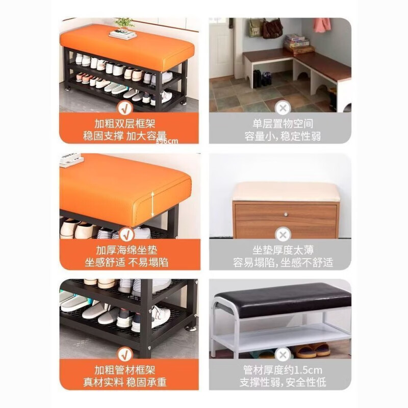 朵貌德国品质换鞋凳家用门口客厅穿鞋凳入户鞋柜坐凳一体储物坐垫鞋架 科技布加厚【高回弹】灰色 【碳钢白色】1米*50*32