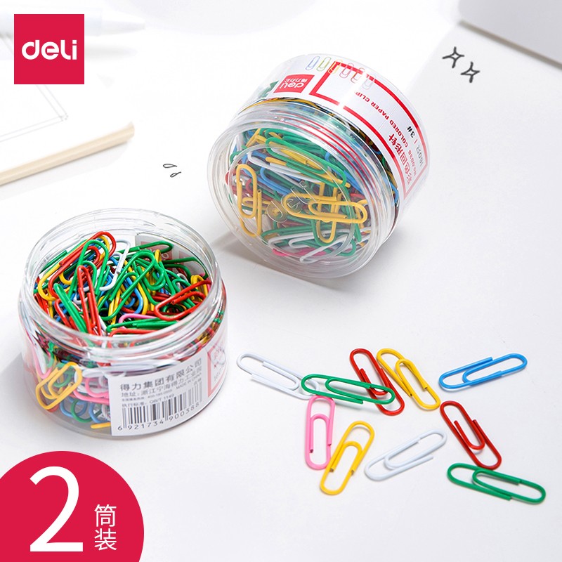 得力回形针0038 彩色创意可爱中号曲别针 办公用品 29mm 二筒共320枚