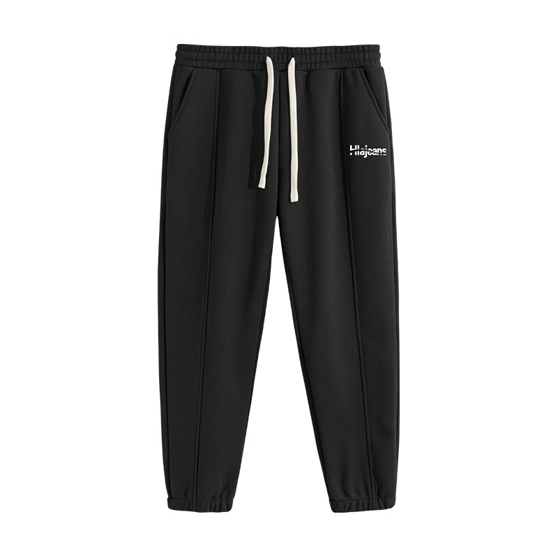 黑鲸海澜之家旗下潮牌休闲裤男冬季加绒加厚男士重磅长裤子 黑色 M