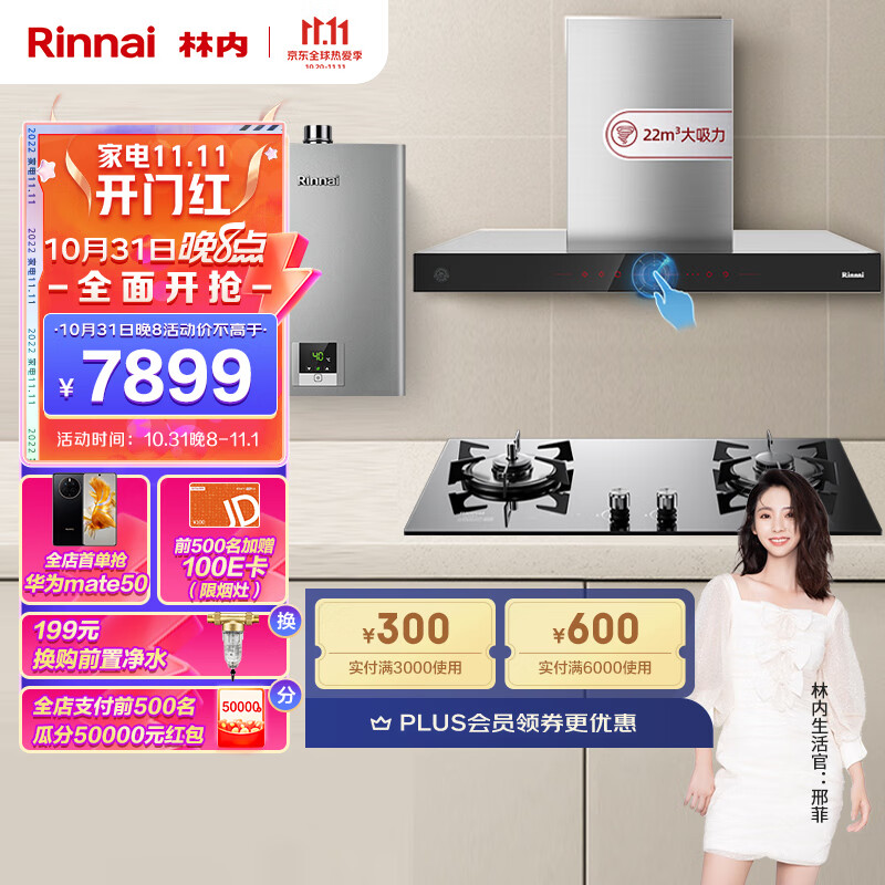 林内 rinnai欧式抽油烟机燃气灶热水器烟灶套装 20m06/min大吸力