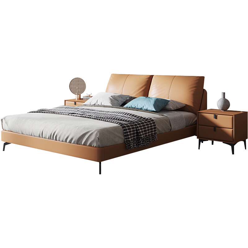 麦纪 床 现代简约真皮床轻奢风双人软床1.8米ins网红婚床意式极简主卧大床 单床 1500mm*2000mm  框架结构