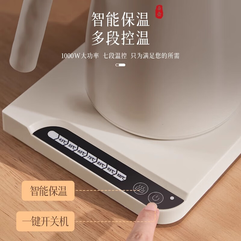 RASW德国品质烧水壶泡茶专用恒温保温冲茶不锈钢咖啡煮水壶电热水壶温控壶 【智能款】墨黑(细嘴)多段调节丨智能恒 1L 1L