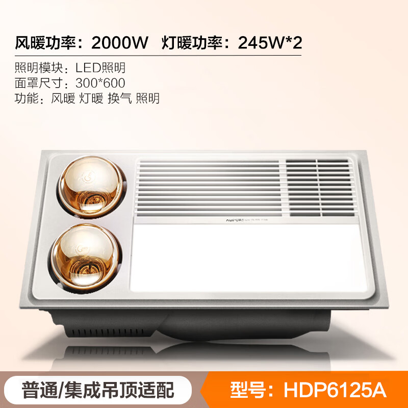 仁聚益浴霸灯集成吊顶卫生间取暖排气扇照明一体灯风双暖浴霸6125a