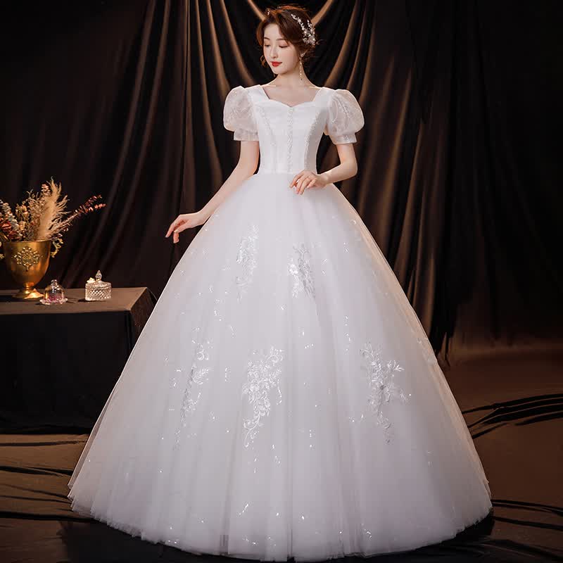 婚纱新娘2021新款白色孕妇小个子法式轻主简约大气公主风气质礼服 W21-306 白色 齐地款 加大XXXL使用感如何?