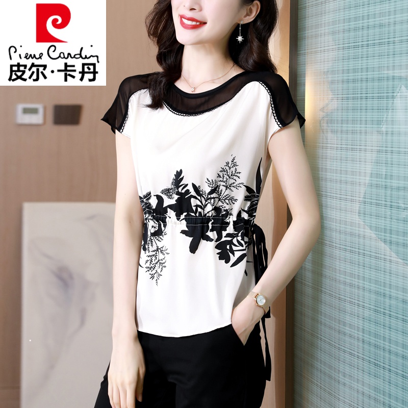 皮尔卡丹轻奢高档女装 真丝衬衫女夏季收腰设计感碎花高端桑蚕丝大牌