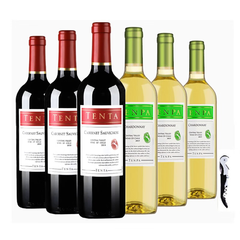 【天帕组合】智利原瓶进口中央山谷天帕干红葡萄酒750ml*3瓶+天帕干白葡萄酒750ml*3瓶