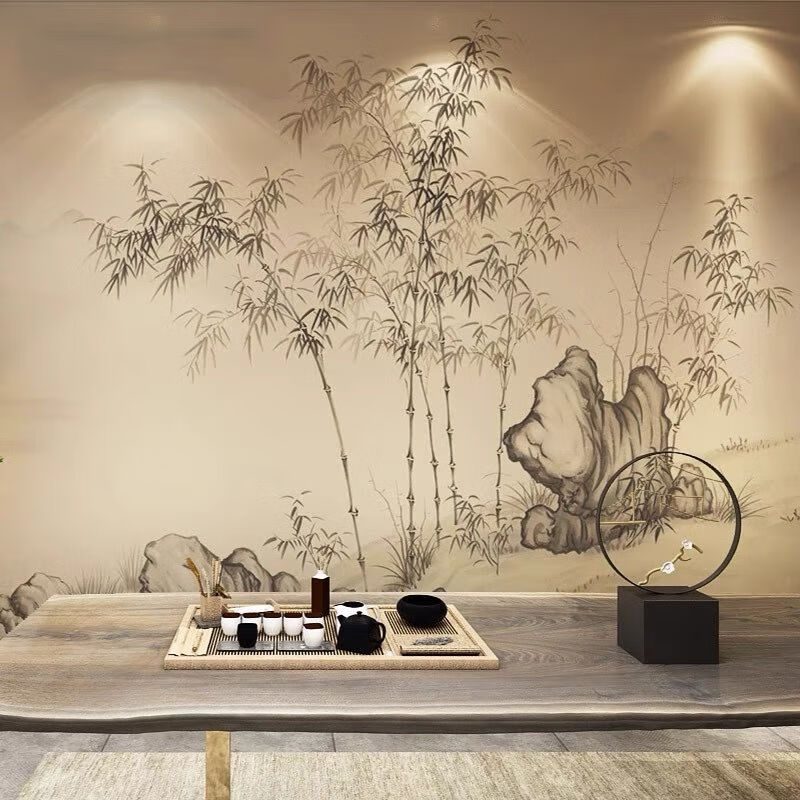 美克杰d新中式意境墙纸竹子竹林客厅背景床头壁布古风墙纸包厢茶室