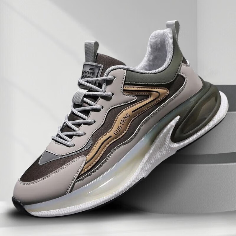 SUSTYLE国际一线品牌男鞋运动鞋轻便百搭休闲舒适防滑男士保暖软底跑步鞋 卡其 38