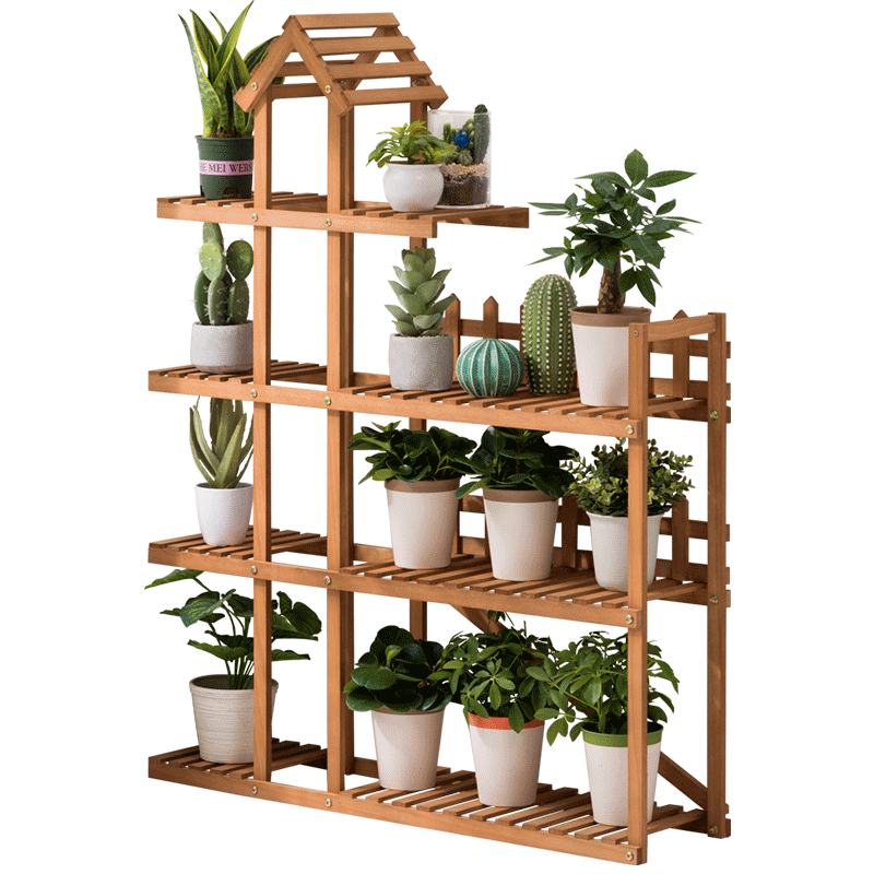 木马人落地实木花架客厅阳台多层花盆架子挂式现代简约绿萝架室内鱼缸柜盆景架多肉架中式室外装饰架 【纯实木】经典款(栅栏设计)