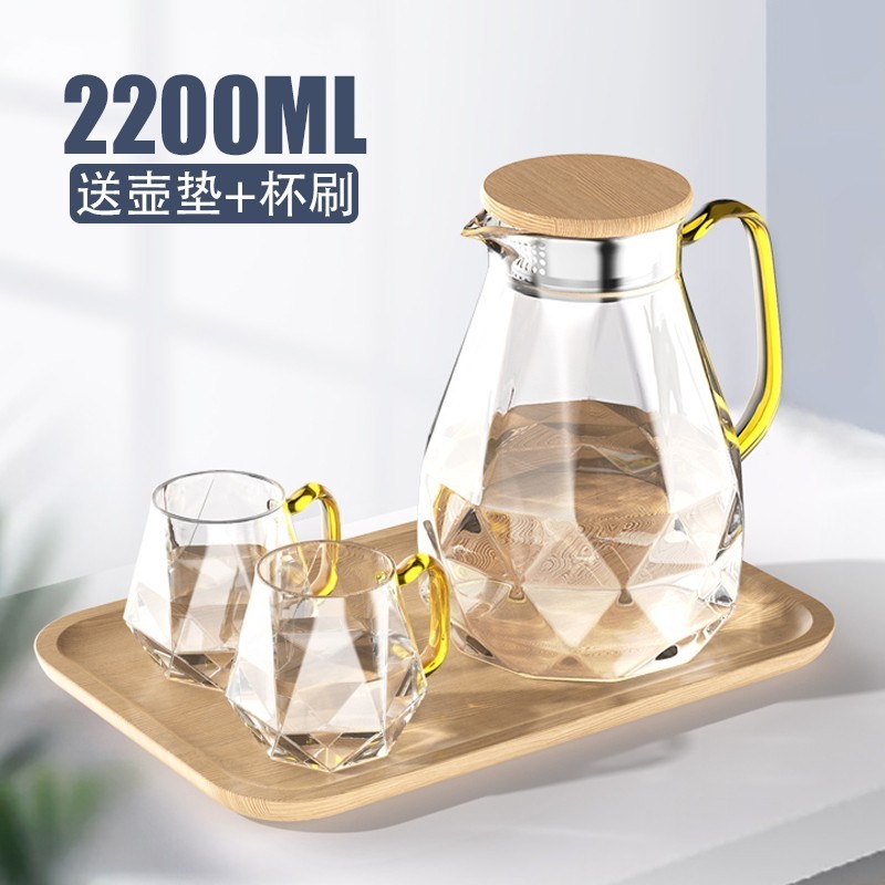 英国MINGRUI 水杯套装玻璃杯具杯子冷水壶凉水壶家用耐高温大容量泡茶壶凉白开水 2200ML单壶+壶垫+壶刷怎么看?