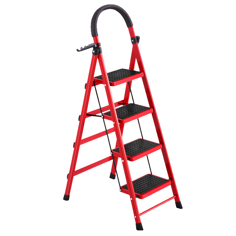 【工来工往】梯子家用人字梯子折叠楼梯多功能登高梯家用爬梯四步梯合梯室内小梯子踏板梯扶梯 红色四步钢梯