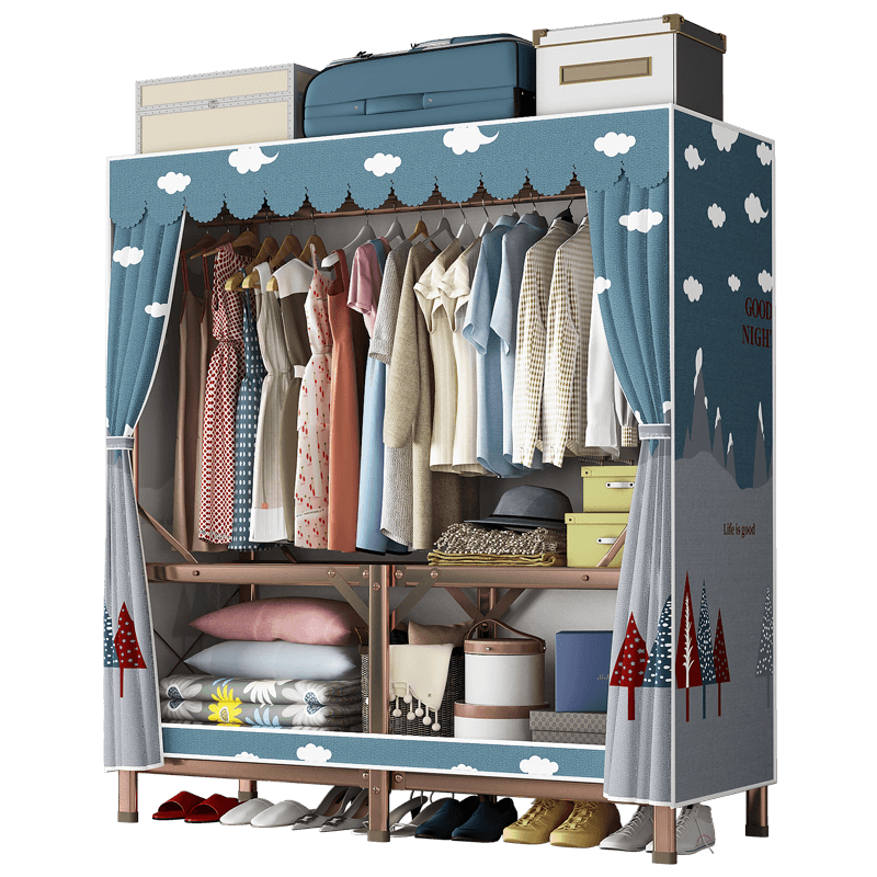 乐爱家 简易衣柜烤漆加粗碳钢管折叠布衣柜全钢管加固布艺衣柜学生宿舍租房防尘收纳衣橱