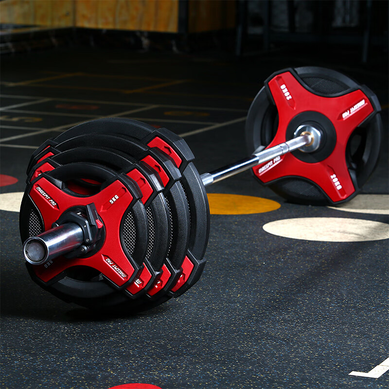 馬西（MASSFIT）手抓PU杠鈴片彩色大孔片奧片專業(yè)級t啞鈴男士家用環(huán)保健身器材 65KG+2.2米1000磅奧桿+卡扣