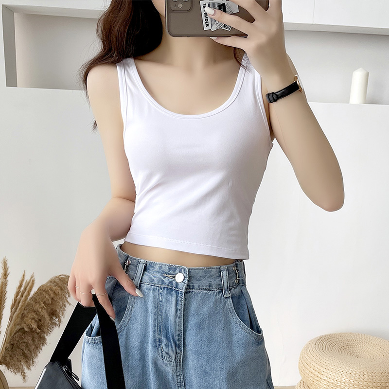 然往 白色小吊带背心女夏季2021新款网红美背背心内搭打底无袖上衣