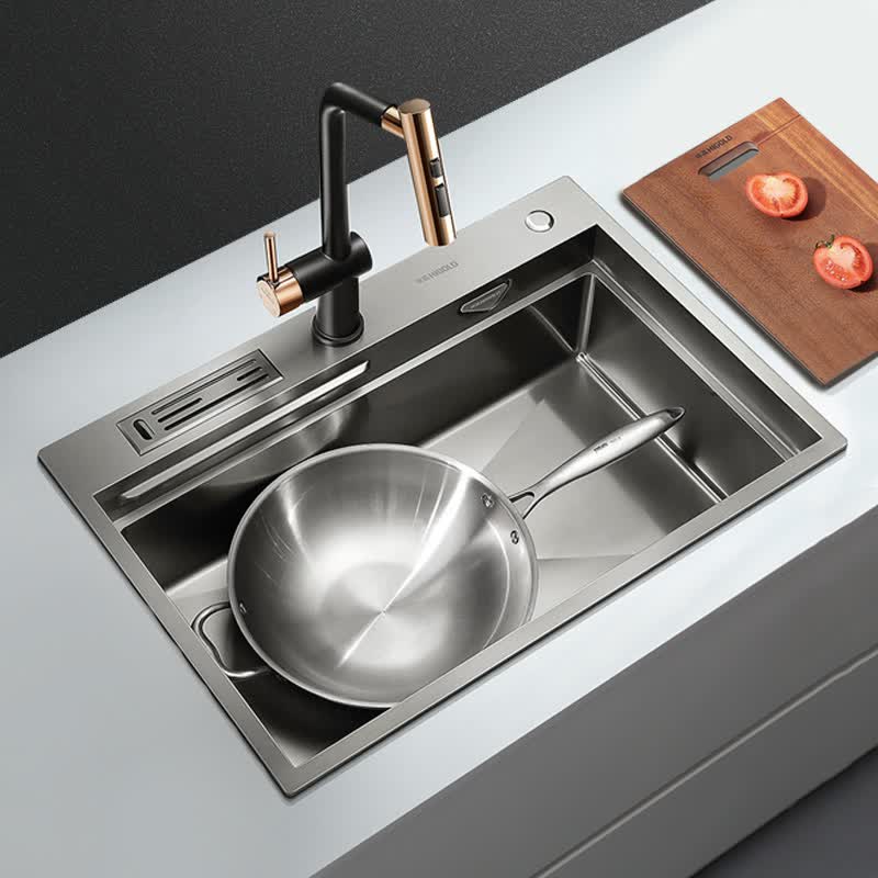 悍高higold手工水槽单槽黑钛纳米sus304不锈钢加厚洗菜盆水盆淘菜盆厨房台上盆台下盆水槽套装 推荐款 纳米手工76 46 配宾尼斯龙头 虎窝购