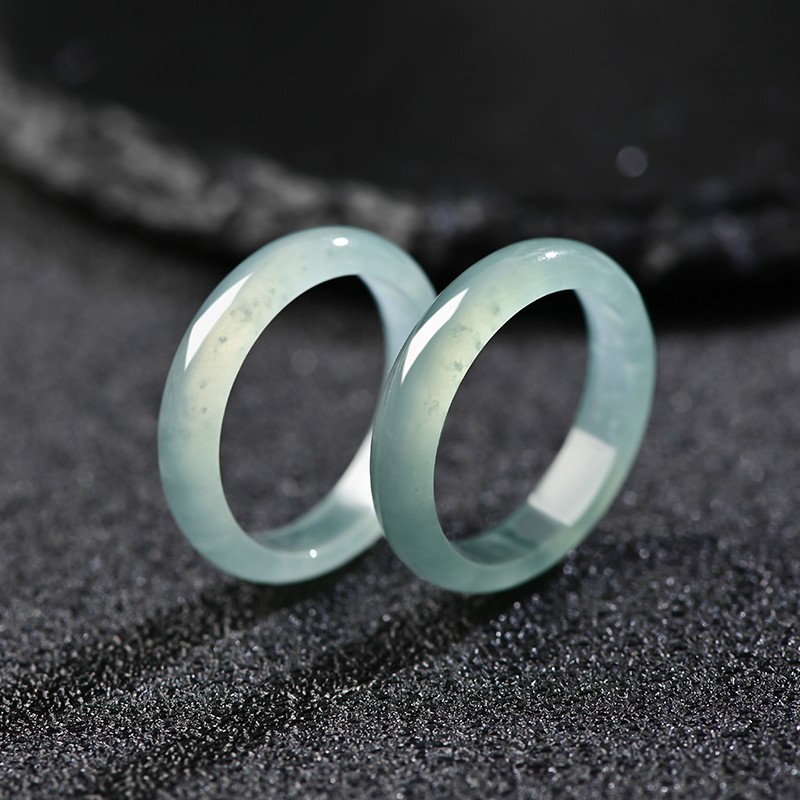 玉赐平安翡翠糯种蓝水戒指女款戒子男士指环复古天然玉石素圈尾戒情侣