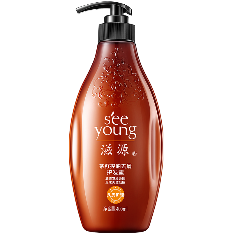滋源（seeyoung）洗發(fā)水控油去屑無硅油男女士生姜防脫洗頭膏清爽輕盈洗發(fā)水 茶籽控油去屑護發(fā)素 400ml*1瓶