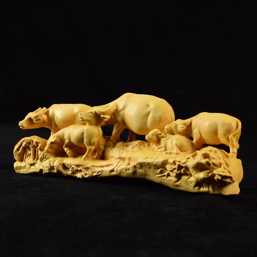 【精选】黄杨木五图牛木雕摆件规格:20*7*4cm送礼佳品收藏自用