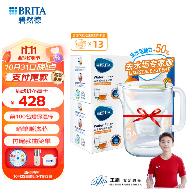 碧然德（brita） 家用净水壶 滤水壶滤芯 MAXTRA+LE 去水垢专家版滤芯 专家版滤芯12枚+设计师水壶绿（到手1壶13芯）怎么看?