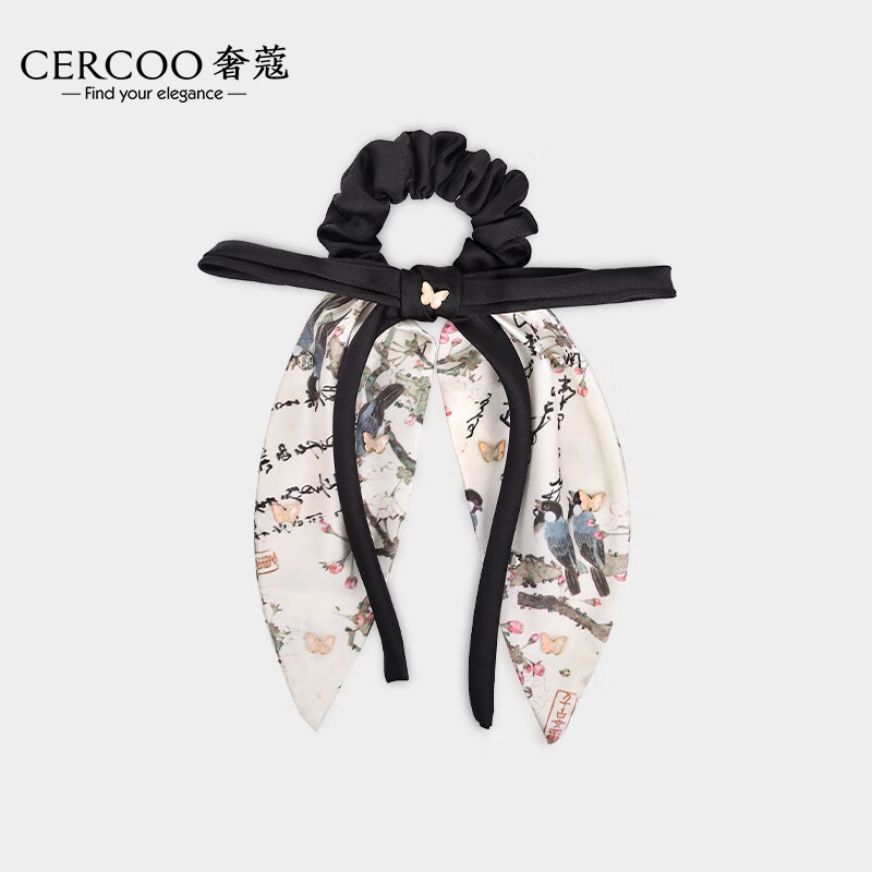 奢蔻（Cercoo）Cercoo/奢蔻喜鵲登梅新中式優(yōu)雅蝴蝶結(jié)發(fā)圈盤發(fā)馬尾發(fā)繩頭花發(fā)飾 杏色