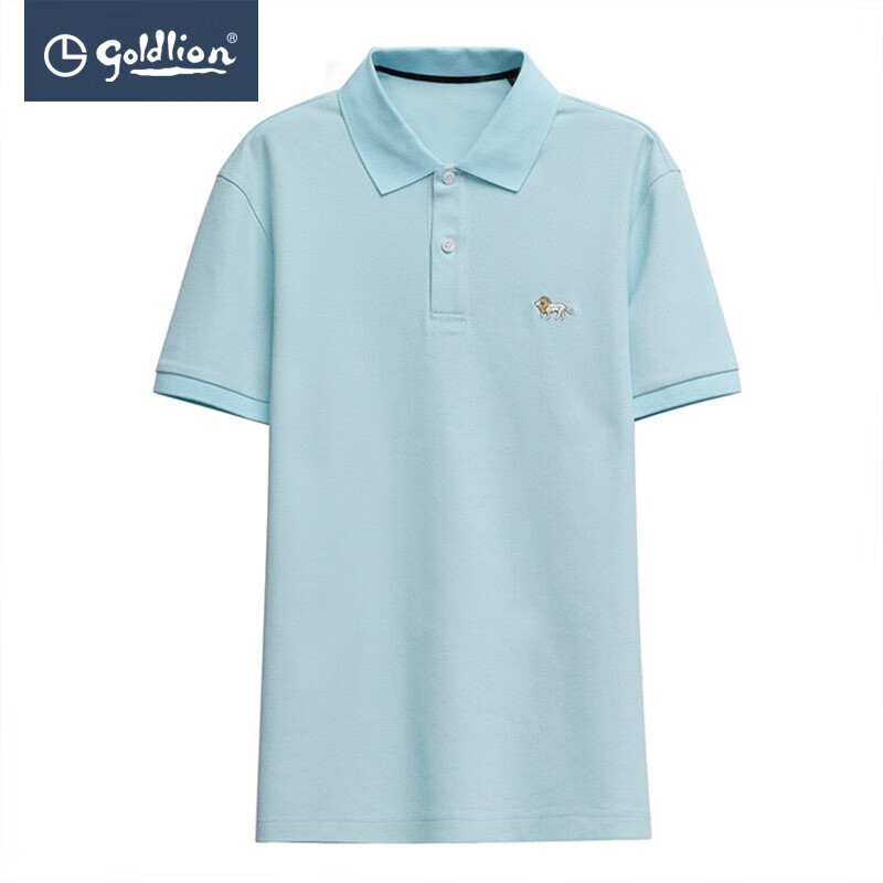 金利来抗皱保型舒弹修身版男士狮子刺绣polo短袖t恤男 15浅蓝 m