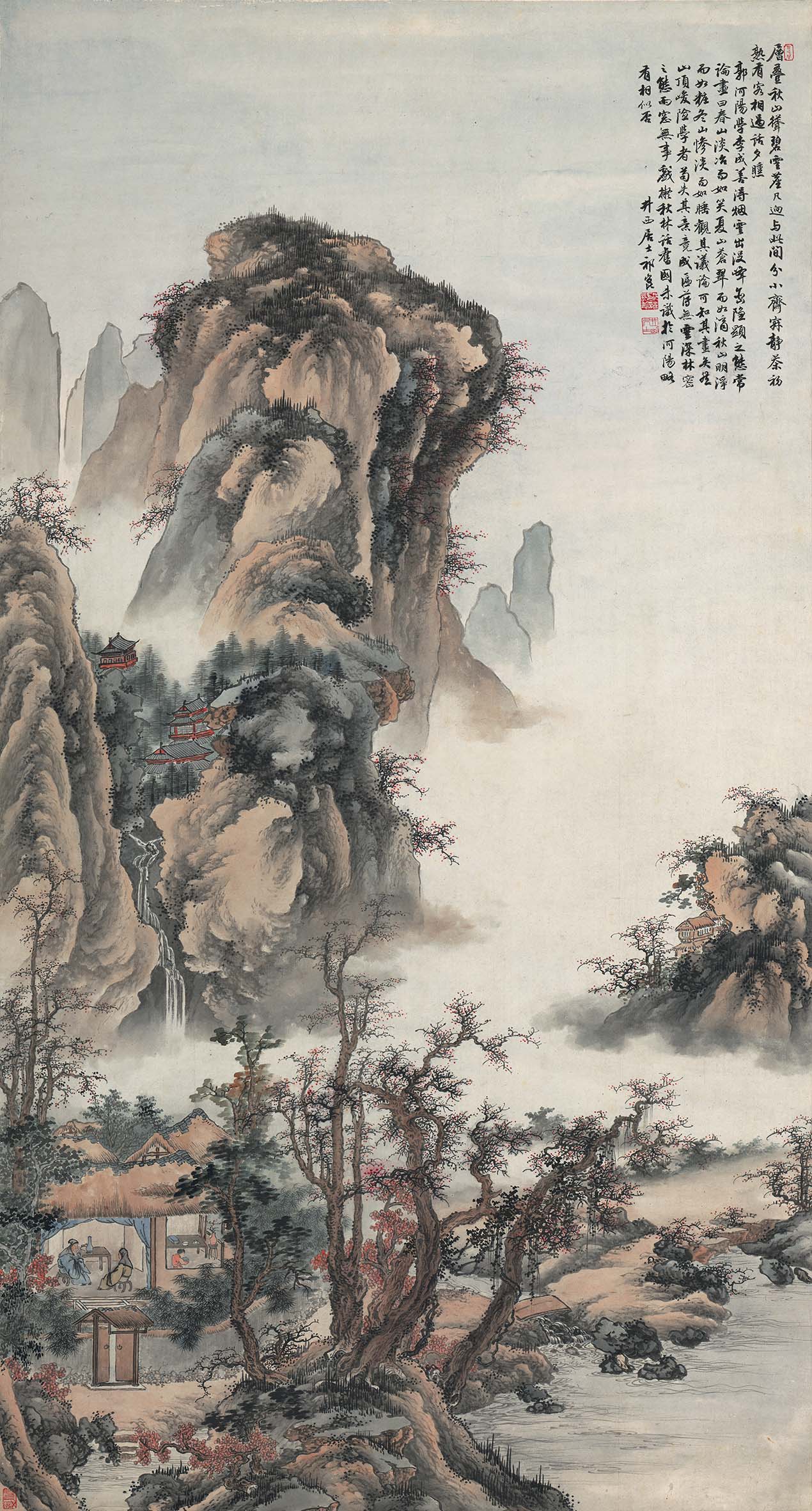近现代祁昆山水轴中式中国风字画山水画风景国画高清数字微喷 山水轴