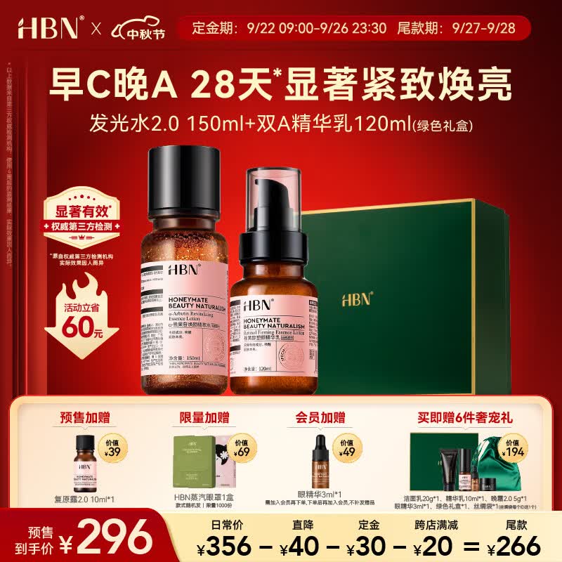 HBN视黄醇A醇水乳套装早C晚A发光水2.0抗皱提拉紧致补水保湿怎么看?