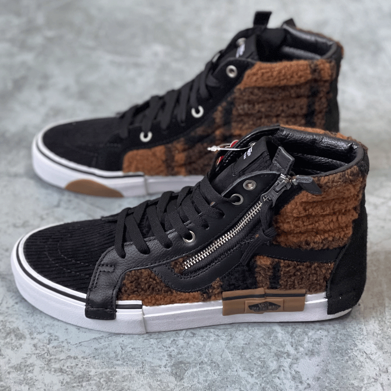 vans范斯男鞋女鞋春新款sk8-hi解构摇粒绒复古棕色高帮板鞋休闲鞋 vn0