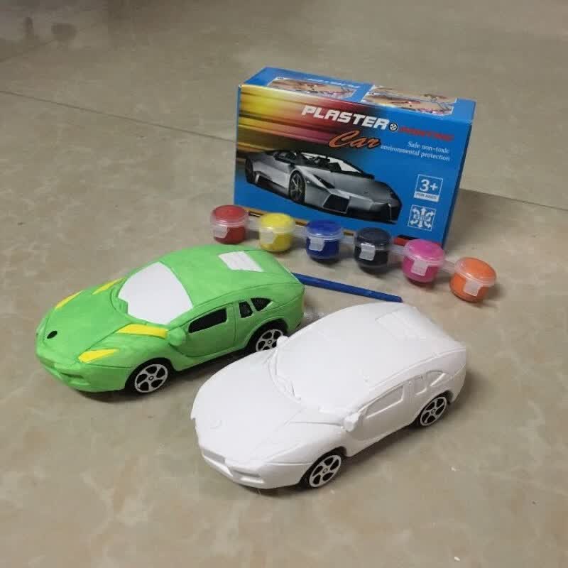 oloey彩绘石膏涂填色玩具娃娃小汽车模型手工儿童diy白模绘画白模填色