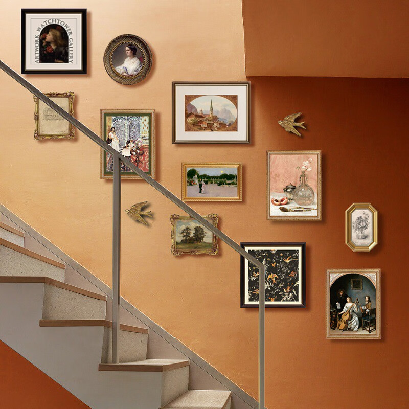 vintage background轻奢楼梯欧美式照片墙相框挂墙现代创意组合法式